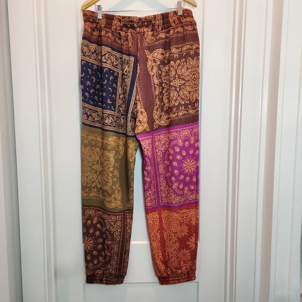 Farm Rio Bandana Patchwork Boho Jogger Sweatpants XL Festival Athleisure Cozy